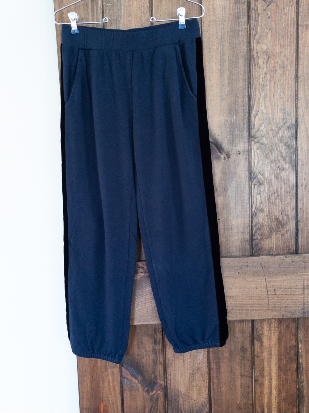 Velvet by Graham & Spencer Navy Blue Track Stripe Velvet Accent Joggers Modal